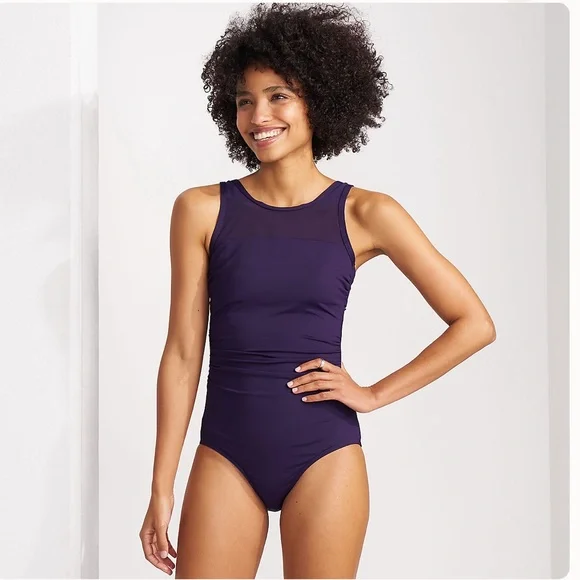 Lands end swim top high neck blackberry 2 piece - Picture 3 of 5